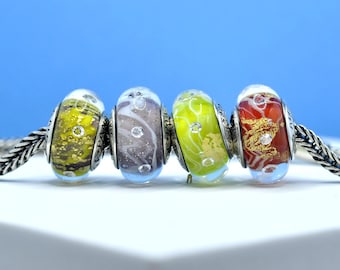 Sterling Silver Core Gold Foil with Cubic zirconia Murano Glass Charm Fits Pandora Bracelets and Necklaces