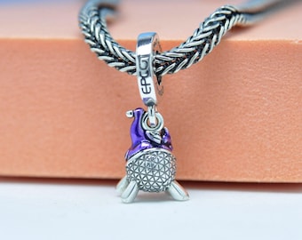 Sterling Silver Figment Spaceship Earth Dangle Charm: Enamel Pendant