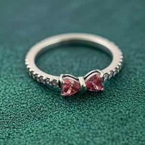 925 Sterling silver Sparkling Pink Bow Ring Fashion Jewelry,Gift for her,Rings for Women