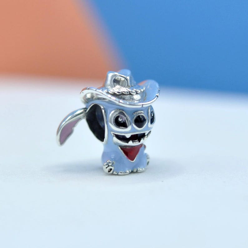Sterling Silver Stitch Cowboy Berlock Blå Emalj Western Lilo & Stitch Hänge med Presentask bild 3