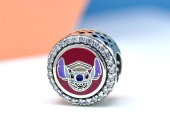 Sterling silver Disney Parks Exclusive Stitch 2022 Graduation Charm Button Bead Mixed Enamel