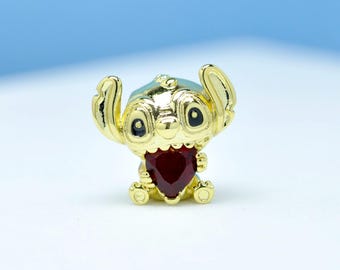Pingente de coração com costura banhado a ouro 14K: Esmalte para pulseira Pandora, joia artesanal