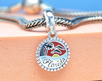 Sterling silver Exclusive Florida Beach Charm Sunset Dangle Charm: Travel Themed Pendant