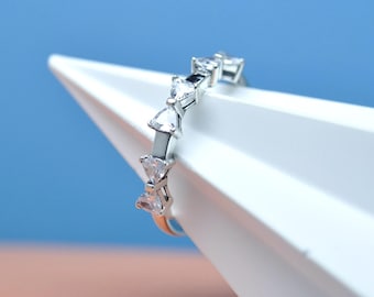 Sterling Silver Bow Station Ring : Cubic Zirconia Handmade Jewelry