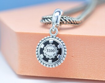 Sterling Silver Las Vegas Casino Chip Exclusive Dangle Charm Travel Pendant For Bracelets Necklaces