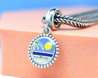 Sterling silver Exclusive Punta Cana Dominican Republic Dangle Charm: Engraved Travel Themed Pendant