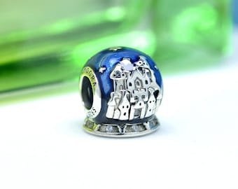 Sterling Silver Parks Exclusive Blue Magic Snow globe Charm World Castle Globe