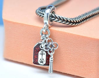 Sterling Silver Chinese Knot Lucky Amulet Dangle Charm Red Enamel Pendant for Pandora Moments Bracelets