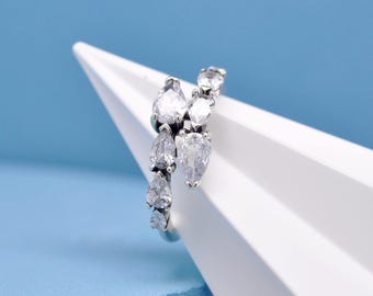 Sparkling Overlapping Band Ring , Handmade Sterling Silver Ring