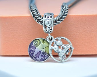 Sterling Silver Disney Mickey Mouse & Minnie Mouse Happily Ever After Dangle: Enamel Pendant