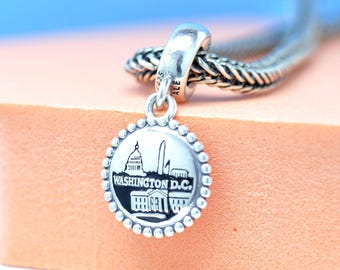 Colgante exclusivo de plata de ley con la imagen de Washington D.C.: Colgante grabado con temática de viajes para pulseras y collares.