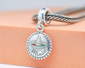 Sterling Silver Mexico Straw Hat Dangle Charm Mixed Enamel Travel Pendant