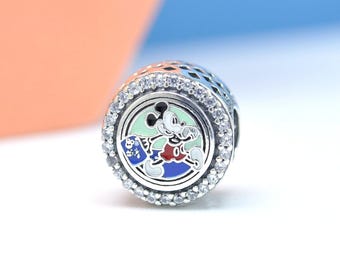 Sterling Silver Parks Vacation Club Mickey Charm: Cubic Zirconia Enamel Bead