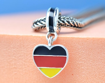 Sterling silver Exclusive Germany Heart Flag Dangle Charm : Travel Themed Pendant For Bracelets Necklaces