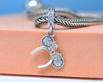 Minnie Mouse Pavé Headband Dangle Charm: Sterling Silver & 14K Rose gold plated