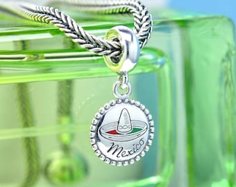 Sterling Silver Mexican Sombrero Dangle Charm Mixed Enamel Pendant