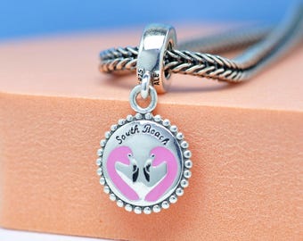 Sterling Silver Exclusive South Beach Flamingo Dangle Charm Florida Travel Pendant Jewelry