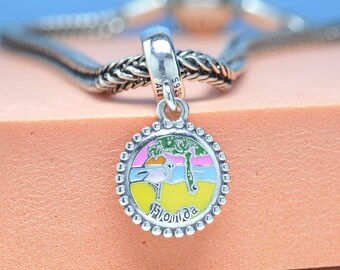 Sterling silver Florida Exclusive Beach Flamingo Dangle Charm : Travel Themed Pendant