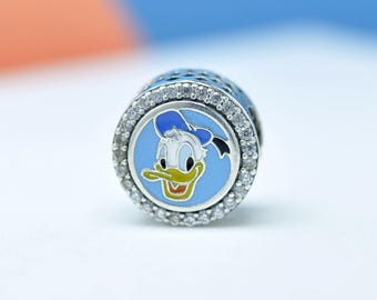 Sterling Silver Paris Exclusive Donald Duck 90 Birthday Celebration Charm : Cubic Zirconia Enamel