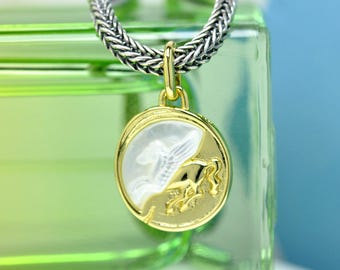 ME Collection 14K Gold Plated Pegasus Medallion Charm: Pearlescent Pendant