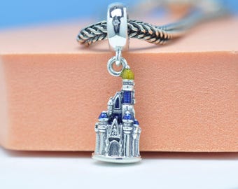 Sterling Silver Disney Parks TOKYO Blue Castle Dangle Charm: Enamel Pendant