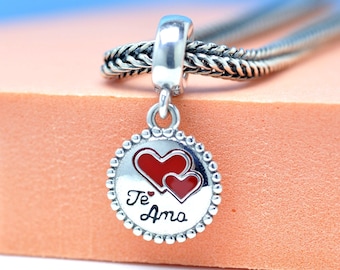 Sterling Silver Latin Love Te Amo Exclusive Dangle Charm Pendant for Bracelet