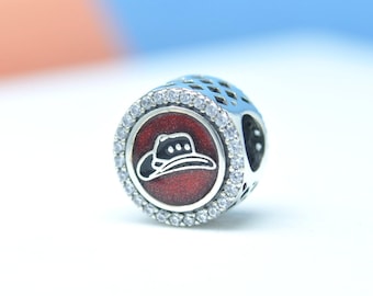 Abalorio brillante de sombrero de vaquero exclusivo de Las Vegas, Nevada, en plata de ley 925: Cuenta redonda de viaje