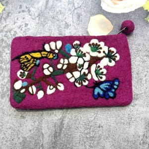 Schmetterlinge und Blumen gefilzte kleine Geldbörse / Wollfilz Reißverschluss Beutel / Filz Geldbörse / Filz Geldbörse / Brieftasche für Sie / Geschenk für Sie