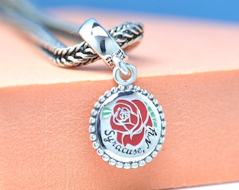 Sterling silver Exclusive Syracuse NY Destination Flowers Dangle Charm Engraved Travel Themed Pendant