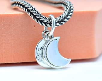 Sterling Silver Crescent Moon Double Dangle Charm Pendant for European Moments Bracelets Necklaces