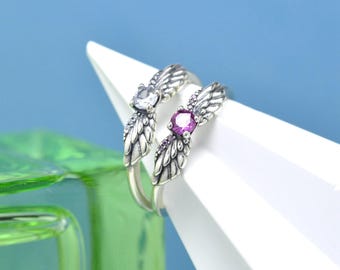 Sterling Silber funkelnder Engelsflügel stapelbarer Ring, handgemachter Kristallring