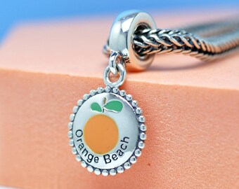 Sterling Silver Exclusive Florida Orange Beach Charm Travel Themed Dangle Pendant Jewelry