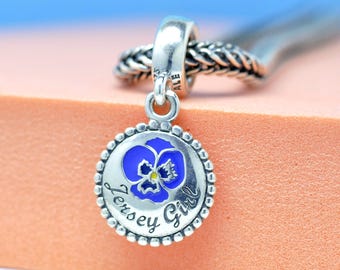 Sterling silver Exclusive Jersey Girl Violet Dangle Charm: Travel Themed Pendant For Bracelets Necklaces