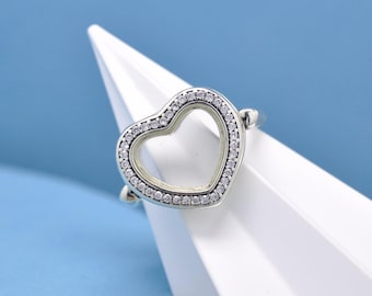 Sterling Silver Floating Heart Locket Ring Fashion Jewelry