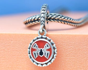 Sterling Silver Hanging Spider-Man Dangle Charm Fit European Bracelet Pendant