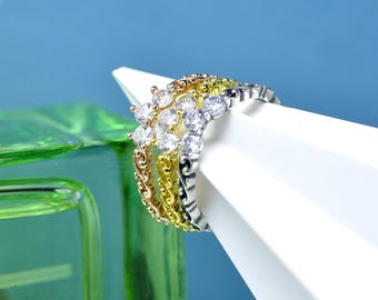 Handmade Regal Swirl Tiara Ring : Sterling Silver,Rose Gold & Gold Plating
