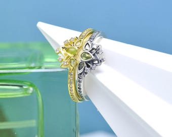 Anillo Tiara de la Princesa Tiana de Disney en plata de ley 925 y baño de oro de 14k, joyería de moda, regalo para ella, anillos para mujer, regalo para novia