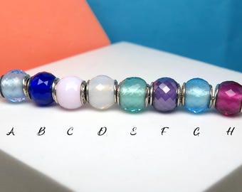 Genuine 925 Sterling Silver Core Petite Geometric Facets Charm Murano Glass Bead Charm Compatible Pandora Bracelets