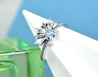 Sterling silver Disney Frozen Elsa Tiara Ring with blue and clear stones