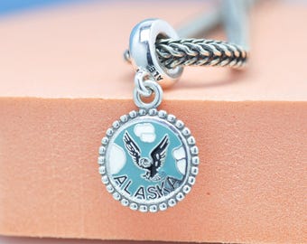 Sterling silver Exclusive Alaska Bald Eagle Travel Destination Dangle Charm
