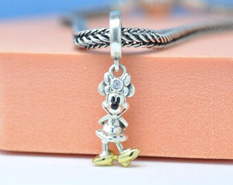 100th Anniversary Minnie Mouse Dangle Charm: Sterling Silver & 14K gold plated