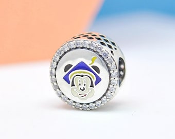 Sterling silver Parks Exclusive Mickey Graduation Class of 2021 Charm Button Bead Mixed Enamel