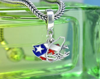 Sterling silver Puerto Rico Frog Dangle Charm : Travel Enamel Pendant