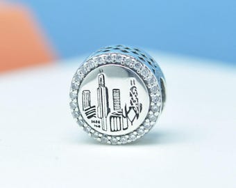 Sterling Silver Chicago Skyline Exclusive Travel Vacation Charm Pendant Enamel Travel Themed Bead