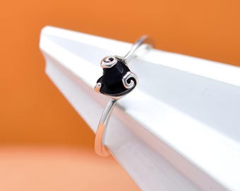 Bague cœur Jack Black en argent sterling 925, ornée d'un zircon cubique, cadeau pour femme.