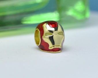 14K Gold-Plated Iron Man Helmet Charm Handmade Bead Fits European Bracelets and Necklaces