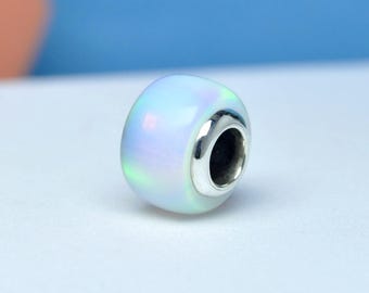 Sterling Silver Opalescent Charm Aurora lab-grown opal Resin Pendant Bead
