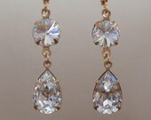 Bridal Bridemaids Vintage Clear Crystal Swarovski Drop Earrings Rivoli Cut with Pear Shape Drops Dangle Earrings Leverback Swarovski