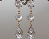 Vintage Clear Crystal Swarovski Drop Earrings Rivoli Cut with Pear Shape Drops Dangle Earrings Vintage Swarovski Earrings Leverbacks