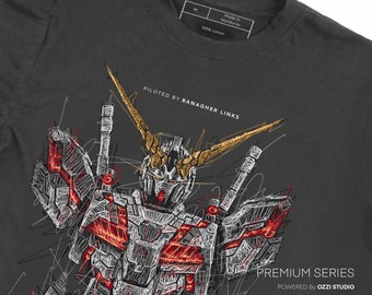 Camiseta masculina de manga curta com estampa de anime japonês Gundam Unicorn Mobile Suit